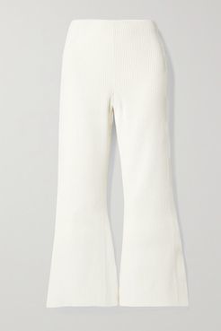 Cropped Ribbed-knit Flared Pants - Off-white
