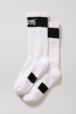 Intarsia Cotton-blend Socks - White
