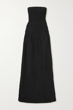 Strapless Shirred Poplin Maxi Dress - Black