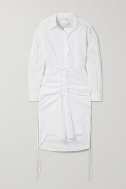 Cummerbund Lace-trimmed Ruched Cotton-poplin Shirt Dress - White