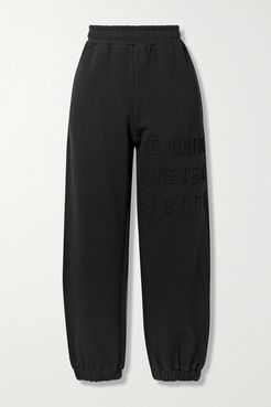 Power Play Embossed Stretch Organic Cotton-jersey Track Pants - Black