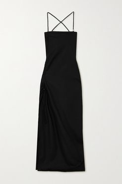 Camilla Open-back Ruched Cotton-poplin Maxi Dress - Black