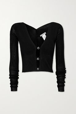 Ribbed-knit Cardigan And Bra Set - Black