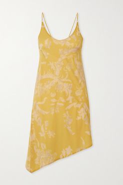 Open-back Asymmetric Floral-print Stretch-jersey Mini Dress - Yellow