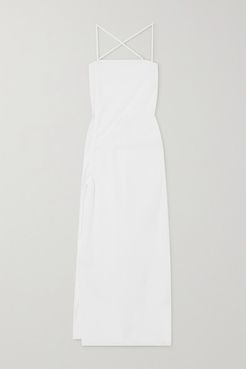 Camilla Open-back Ruched Cotton-poplin Maxi Dress - White