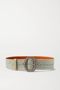 Embroidered Leather Belt - Ivory
