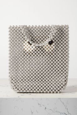 Eyes Small Leather-trimmed Beaded Tote - Gray