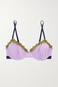 Lily Lace And Stretch Satin-trimmed Jersey Underwired Bra - Purple