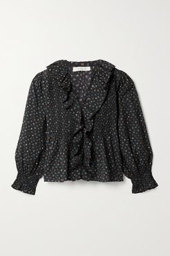 Hardy Ruffled Floral-print Organic Cotton-blend Blouse - Black