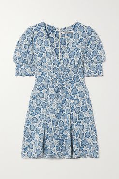 Steph Lace-up Floral-print Georgette Mini Dress - Light blue