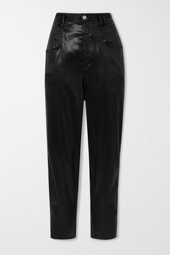 Oversized Silk-satin Tapered Pants - Black