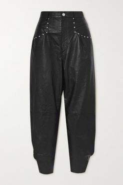 Studded Leather Tapered Pants - Black