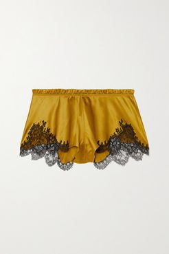 Flottant Chantilly Lace-trimmed Silk-satin Shorts - Yellow