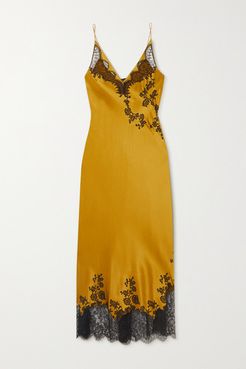 Chantilly Lace-trimmed Silk-satin Nightdress - Saffron