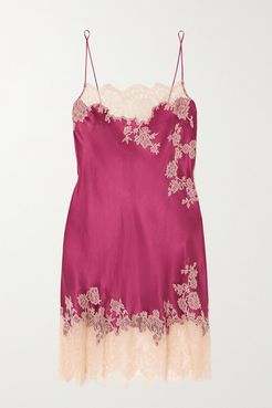 Chantilly Lace-trimmed Silk-satin Chemise - Purple