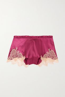 Flottant Chantilly Lace-trimmed Silk-satin Shorts - Purple