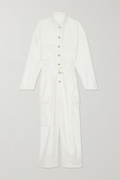 Linda Belted Faux Leather Jumpsuit - White