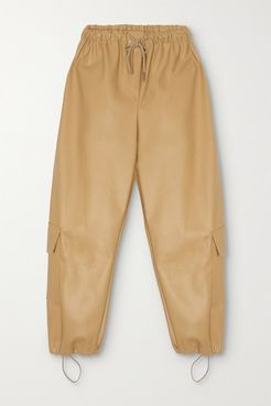 Yoyo Faux Leather Tapered Pants - Tan