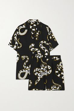 Emeli Printed Silk Crepe De Chine Pajama Set - Black