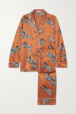 Lila Printed Silk-satin Pajama Set - Peach