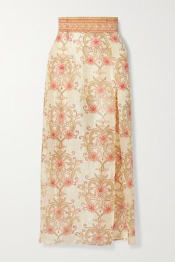 Net Sustain The Ahimsa Printed Silk-dupioni Midi Skirt - Cream