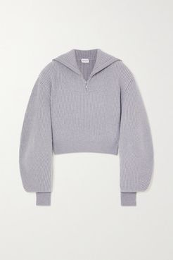 Cropped Ribbed Cashmere Sweater - Gray