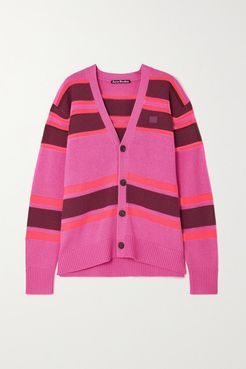 Net Sustain Appliquéd Striped Wool Cardigan - Pink