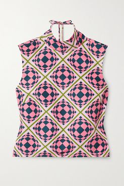 Tied Up Open-back Printed Shell Top - Pink