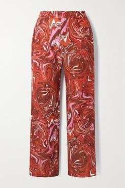 Jet Printed Shell Straight-leg Pants - Red