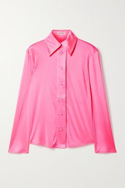 Neon Satin-jersey Shirt - Bright pink