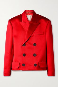 Oversized Double-breasted Silk-satin Twill Blazer - Red