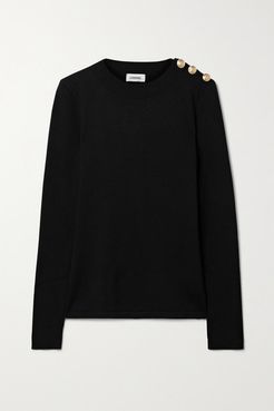Erica Button-embellished Knitted Sweater - Black