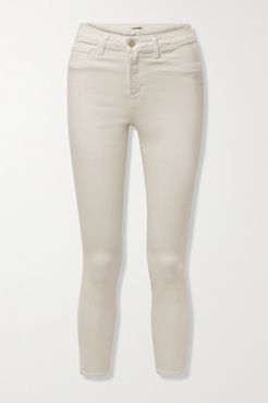 Margot Cropped Velvet-trimmed High-rise Skinny Jeans - Ivory