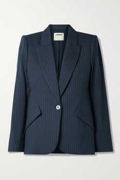 Chamberlain Pinstriped Herringbone Woven Blazer - Navy