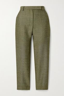 Brandon Maxwell - Cropped Herringbone Wool Straight-leg Pants - Army green