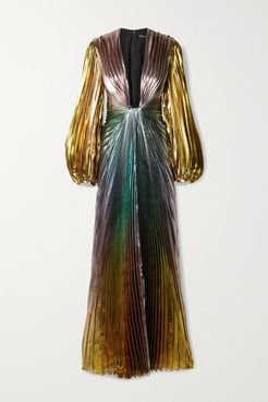 Pleated Silk-blend Lamé Gown - Metallic