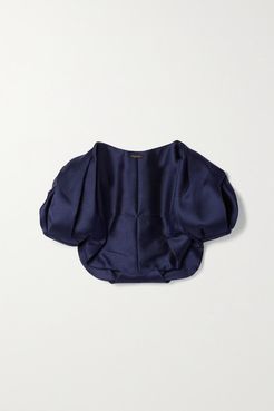 Cropped Mikado-piqué Jacket - Navy