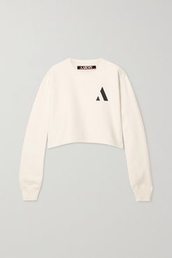 Cropped Printed Cotton-blend Jersey Sweatshirt - White