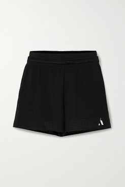 Printed Perforated Stretch Shorts - Black