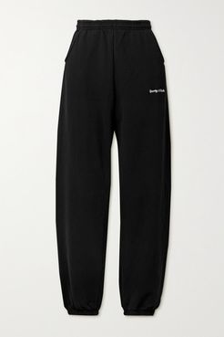 Embroidered Cotton-jersey Track Pants - Black