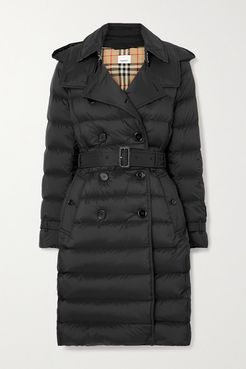 Net Sustain Belted Hooded Quilted Shell Down Coat - Black