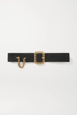Chain-embellished Suede Waist Belt - Black