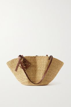 Shell Leather-trimmed Woven Raffia Tote - Tan
