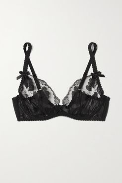 Milena Embellished Metallic Embroidered Tulle Underwired Soft-cup Bra - Black