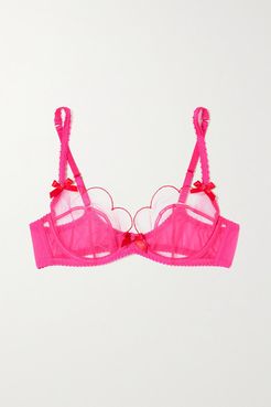 Lorna Bow-embellished Tulle Underwired Bra - Pink