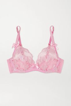 Milena Embellished Metallic Embroidered Tulle Underwired Soft-cup Bra - Pink