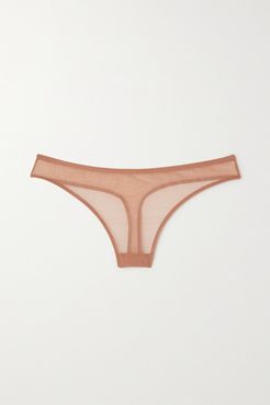 Lucky Stretch-tulle Thong - Beige