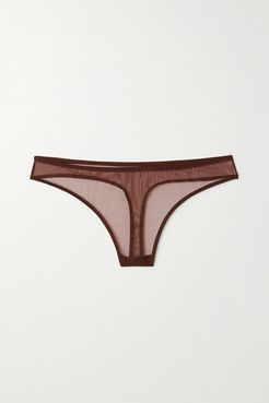 Lucky Stretch-tulle Thong - Brown