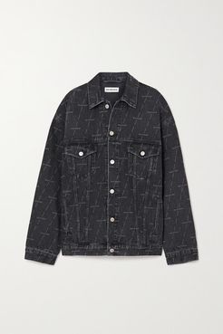 Oversized Printed Denim Jacket - Black