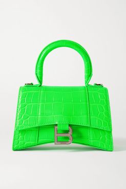 Hourglass Xs Croc-effect Leather Tote - Green